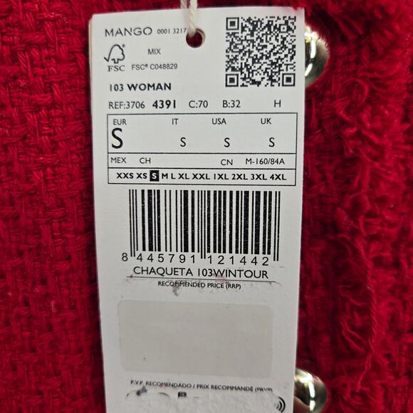 NWT Mango S Red Wintour Tweed Jacket Button Down Collarless Knit Long Sleeve - Picture 5 of 11